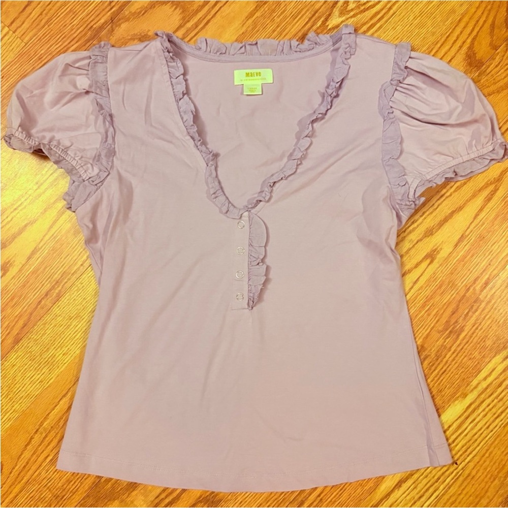 Anthropologie Mauve Lilac Ruffle Accent Blouse Size Large - Picture 9 of 10